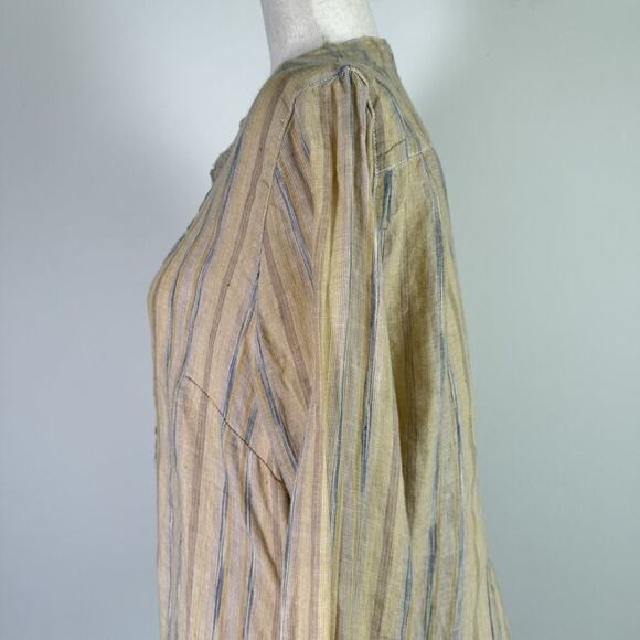 CP Shades Linen Button Up Blouse Size Small Yellow Striped Boho Ruffle Details - Picture 5 of 16